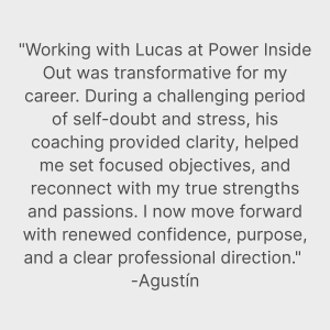 Agustin sharing his experience with career coaching at Power Inside Out