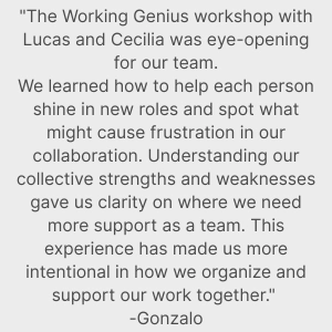 Gonzalo sharing insights from the Working Genius workshop with Power Inside Out