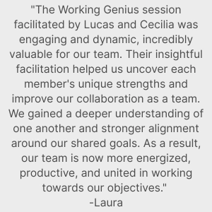 Laura sharing her experience during the Working Genius session facilitated by Power Inside Out